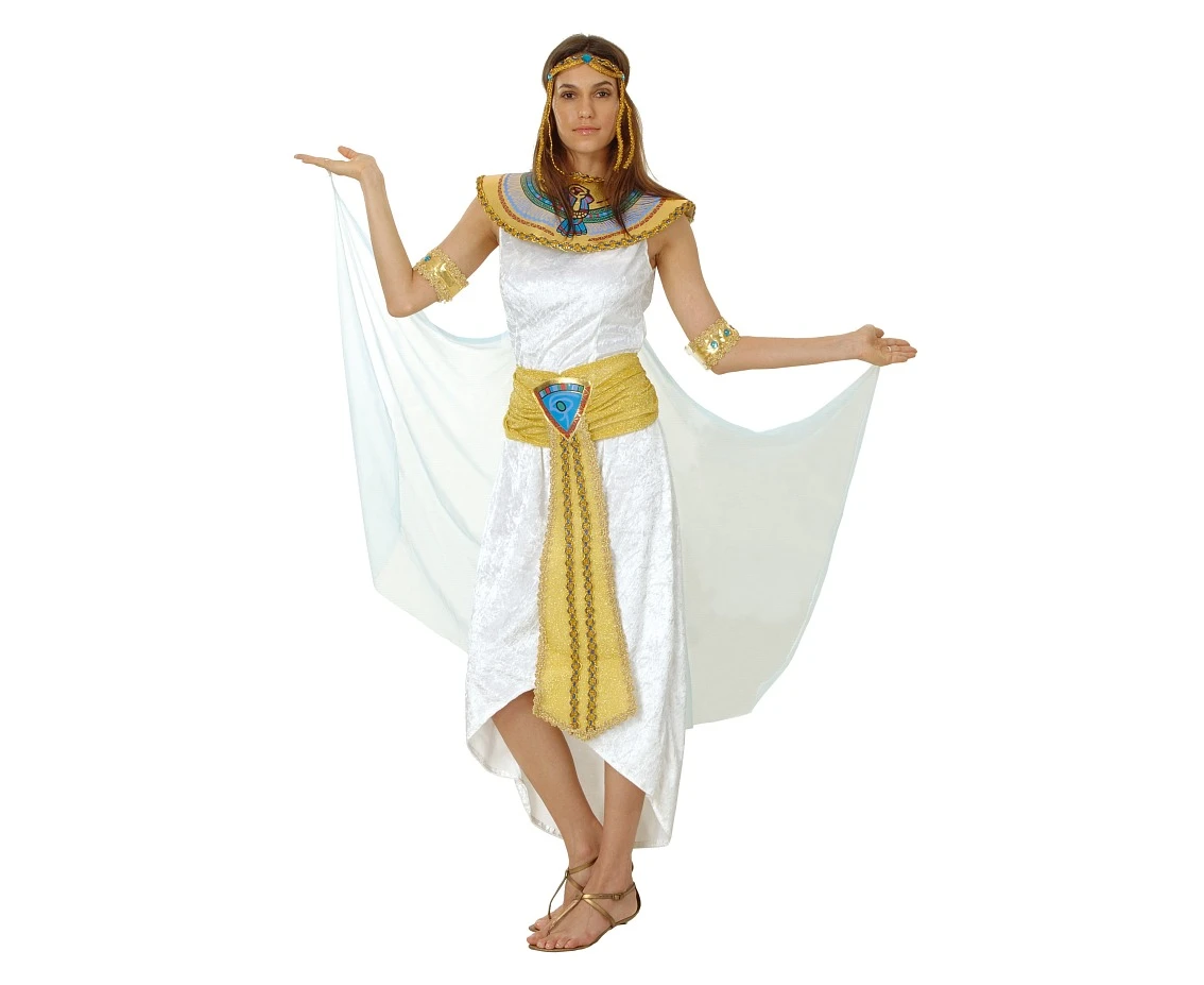 Role play-set for adult Queen of the Nile (headpiece, collar with cape, dress, armbands, belt), size M